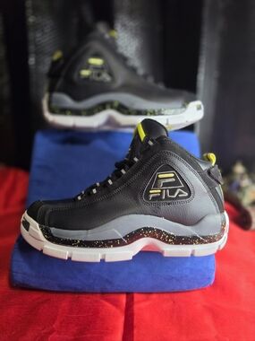 FILA Black Leather High-Top Sneakers with Yellow Accents